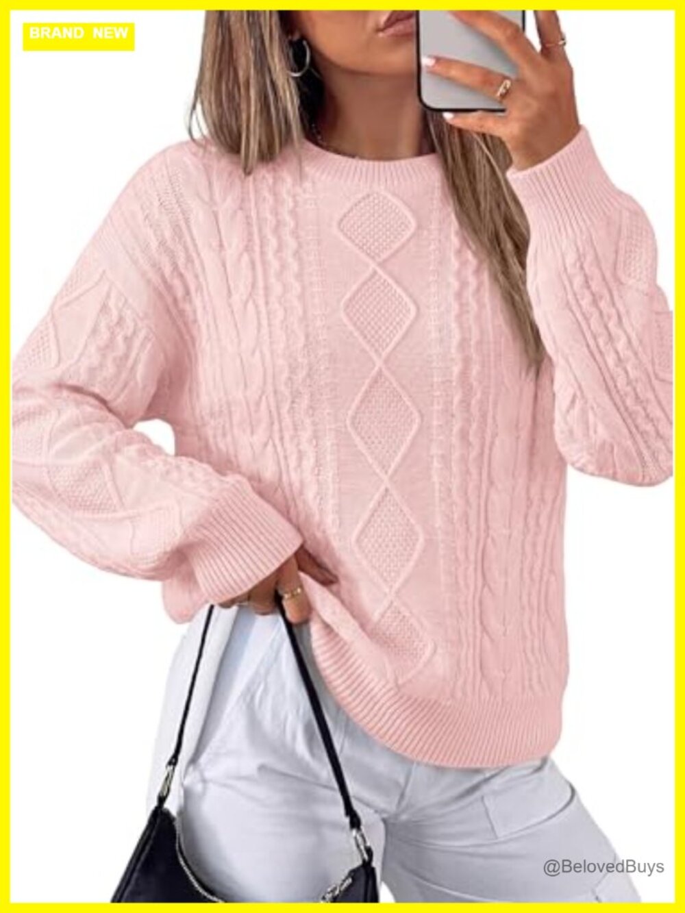 Cable Knit Crewneck Sweater Pullover Long Sleeve Women's